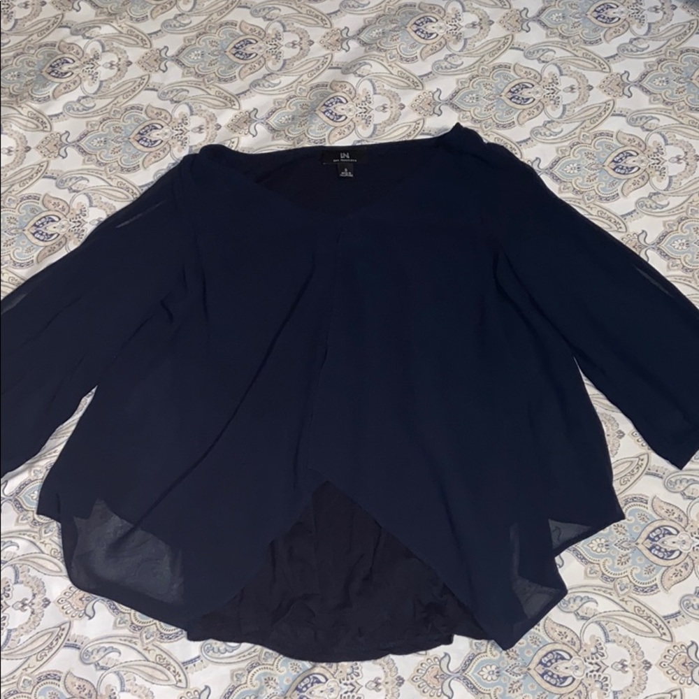 Navy blue blouse with sheer arms